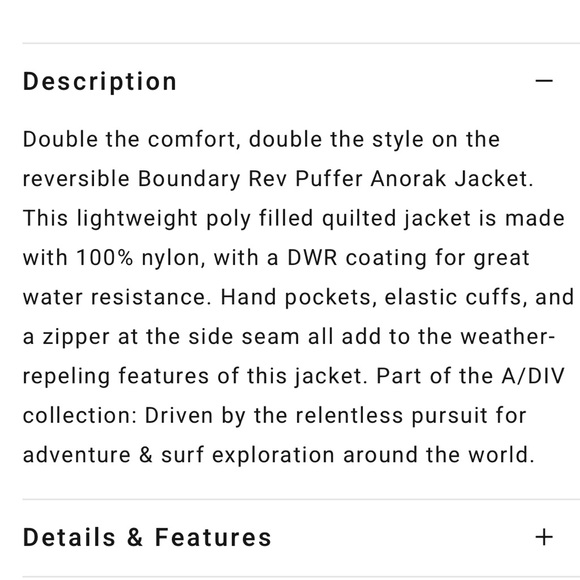 Billabong A/Div Boundary Reversible Puffer Anorak Jacket - Picture 8 of 9